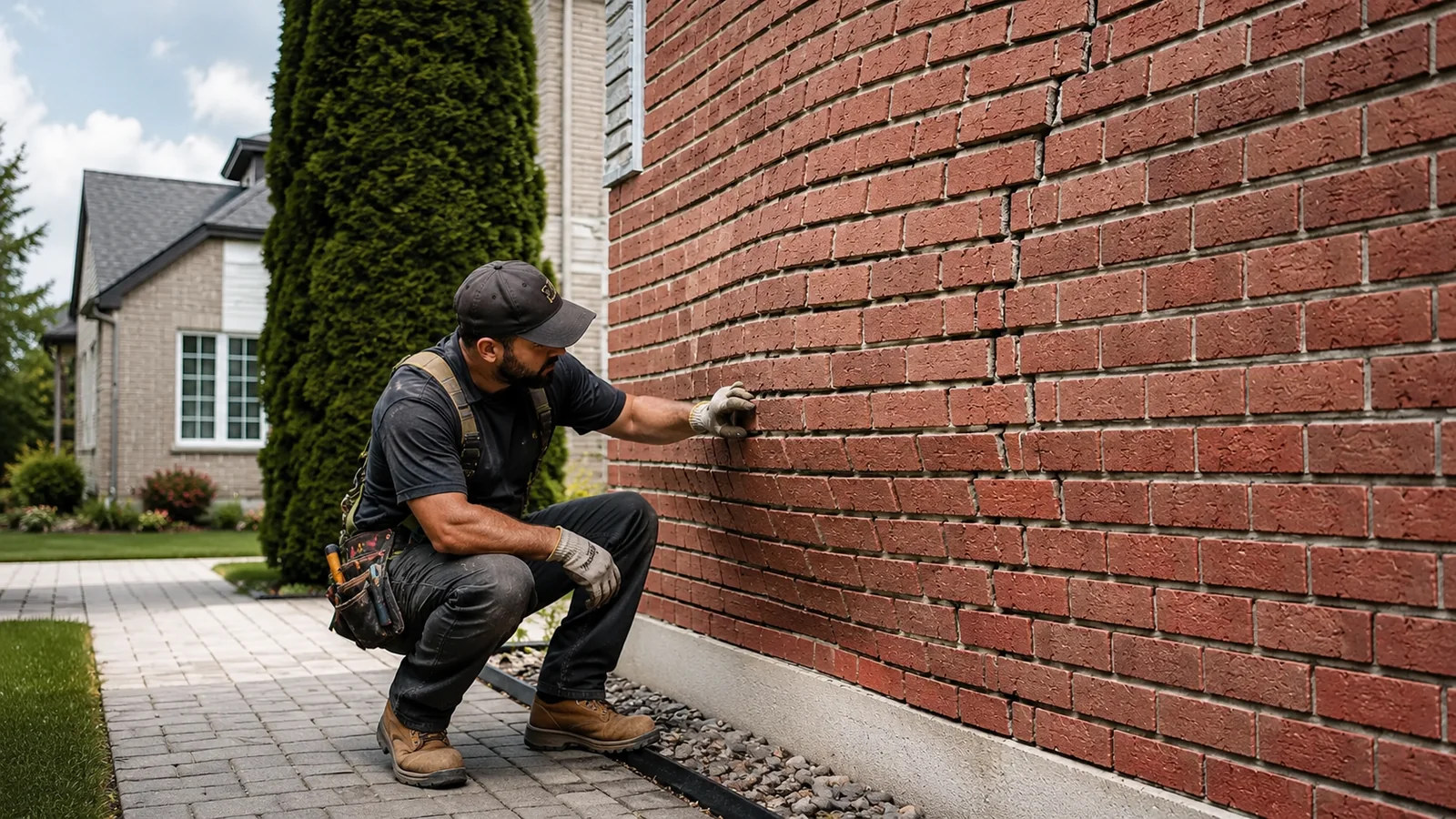 Mur de briques qui bombe, ventre de boeuf